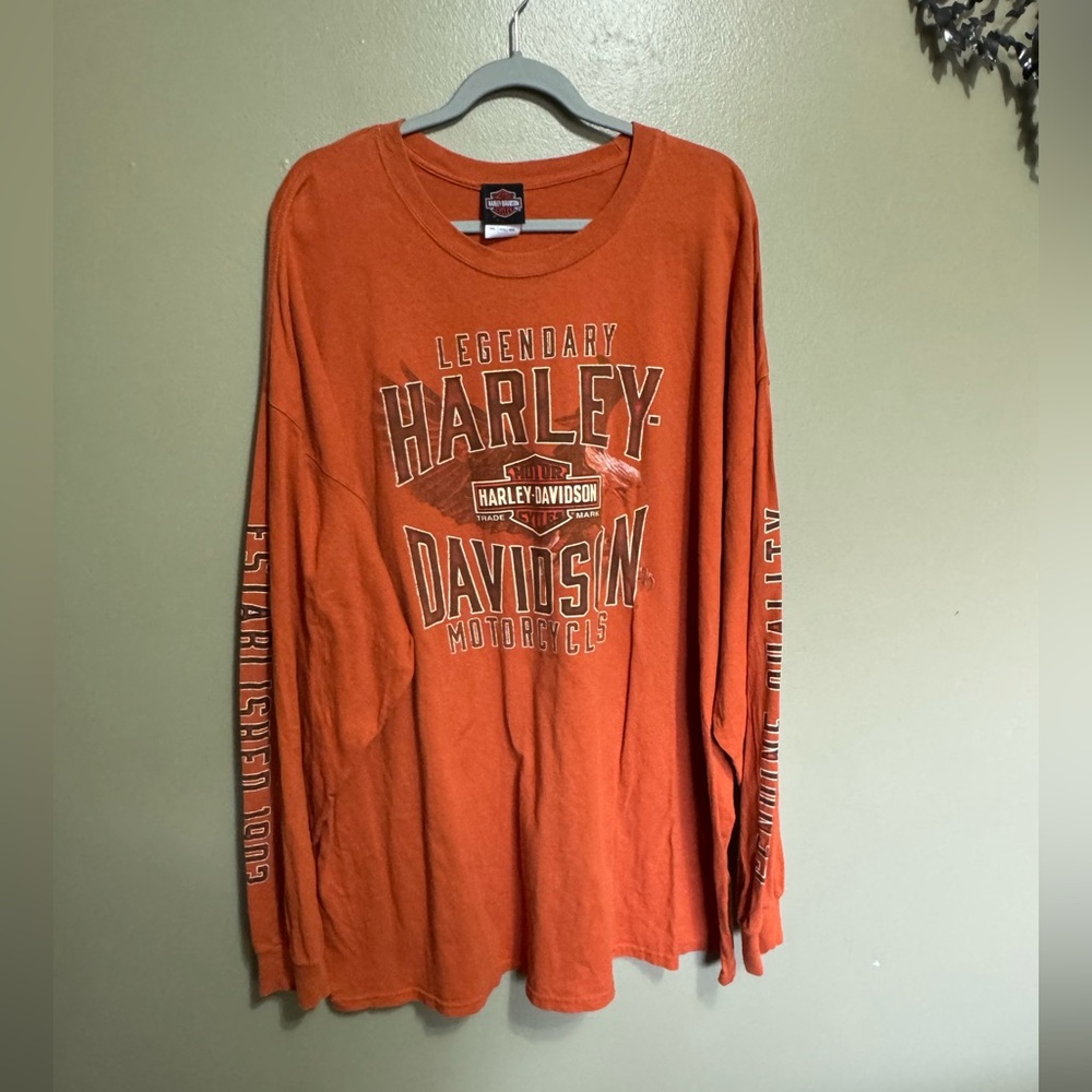 Harley Davidson Orange Long Sleeve‎ Tee, Size 4XL